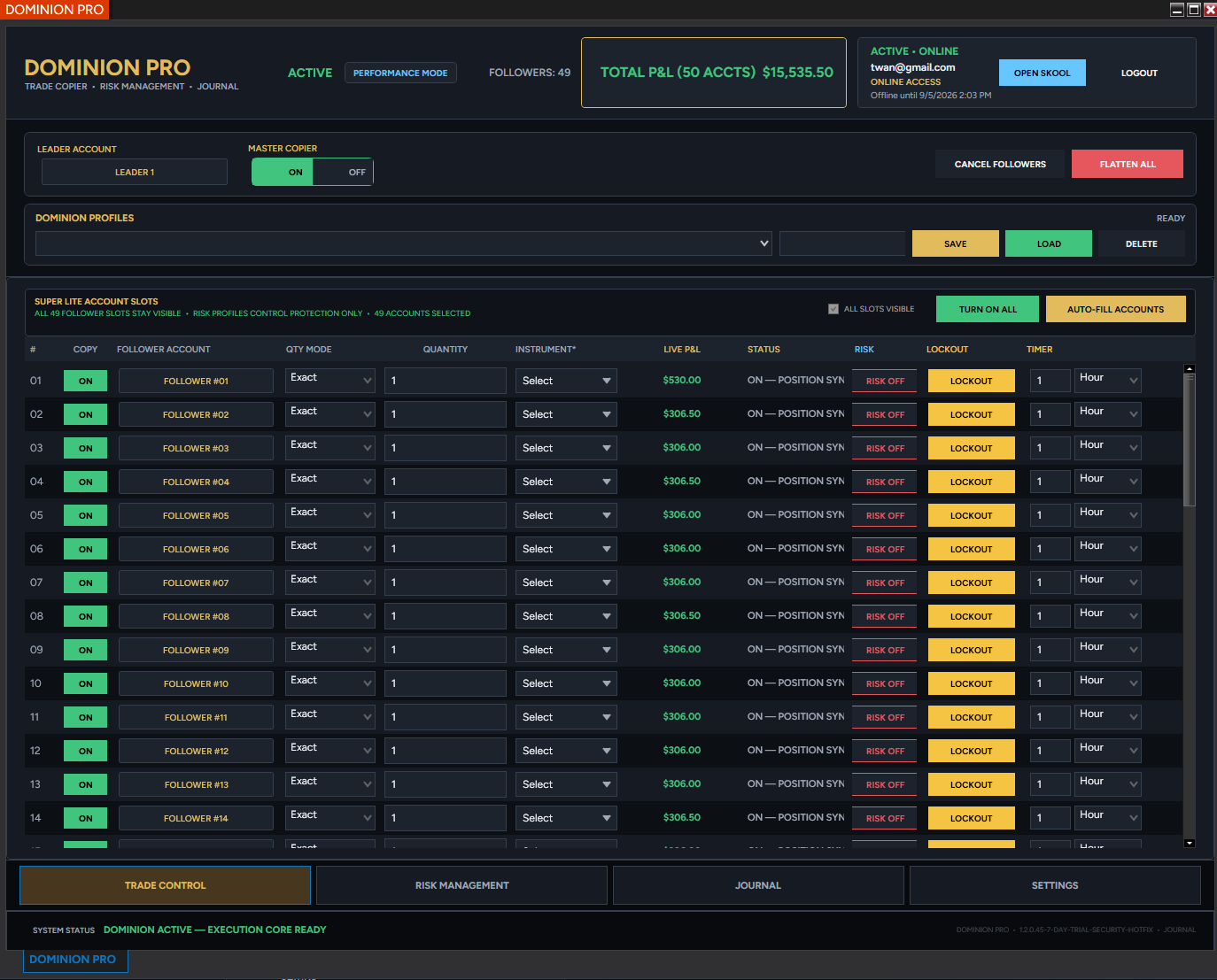 DOMINION PRO control screen